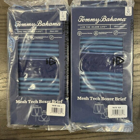 2 Pack Tommy Bahama Mesh Tech Boxer Briefs Underwear  $60 Navy Stripes - Picture 9 of 11